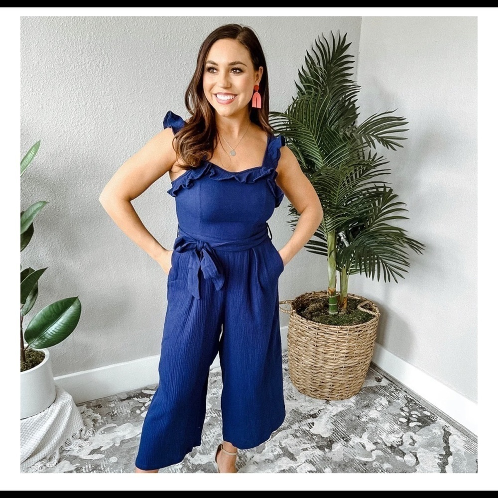 🏷 NWT Blu Ivy‎ French Navy Marian Wide Leg Jumpsuit Size Medium From A Boutique